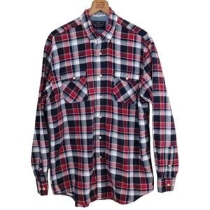 Nautica Men's Plaid Button Down Shirt L Red & Black Long Sleeve Cotton Pockets